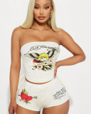 Strapless Women Printed Cute Summer Two Piece Short Set S-XL