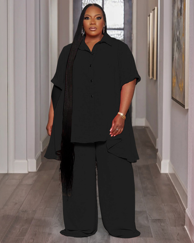 Solid Color Plus Size Women Two Piece Pant Set XL-5XL
