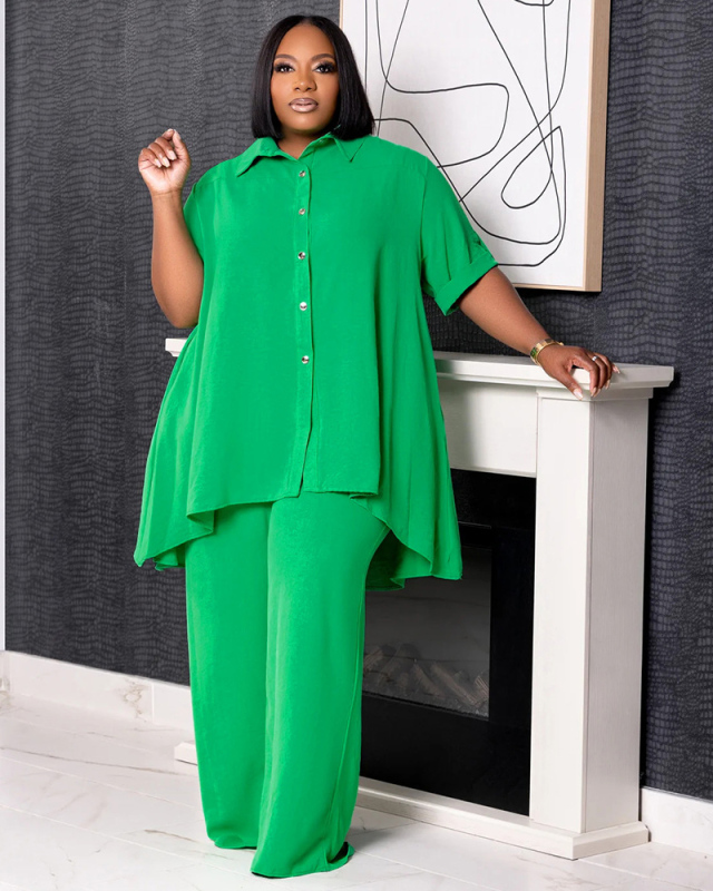 Solid Color Plus Size Women Two Piece Pant Set XL-5XL