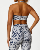 Presale Leopard Pring Halter Neck Bra Shorts Pants Sports Matching Sets Two-piece Sets S-L
