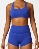 Breathable Solid Color Running Strappy Sports Bra Shorts Pants S-L