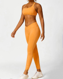 Breathable Solid Color Running Strappy Sports Bra Shorts Pants S-L