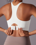 Women Fixed Pad Back Button Protection Sports Bra S-XL