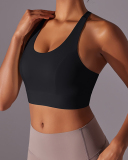 Women Fixed Pad Back Button Protection Sports Bra S-XL