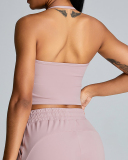 Hot Sale Spring Halter Neck Sleeveless Sport Vest Green Pink White Brown S-XL