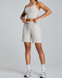 Women Halter Neck Outdoor Sport Vest Training Yoga Two-piece Shorts Set Green Pink White Brown S-XL
