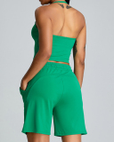 Hot Sale Spring Halter Neck Sleeveless Sport Vest Green Pink White Brown S-XL