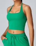 Hot Sale Spring Halter Neck Sleeveless Sport Vest Green Pink White Brown S-XL
