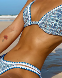 Vintage Style Printed Two-Piece Swimsuit Set For Vacation S-L