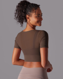 Running Training Hollow Out Patchwork Fixed Pad Short Sleeve Crop Top T-shirt S-XL