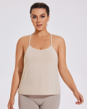 Sling Criss Cross Back Sleeveless Inside Removeable Pad Plus Size Sports Fitness Vest Brown Apricot Black XL-4XL