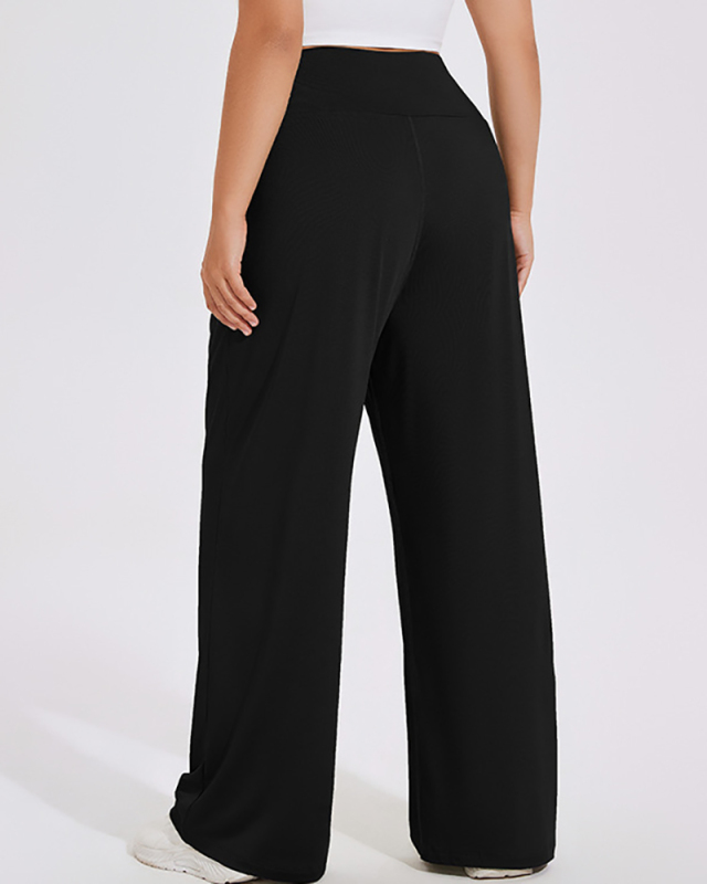 High Waist Loose Wide Leg Sports Plus Size Pants Green Khaki Black XL-4XL