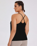 Sling Criss Cross Back Sleeveless Inside Removeable Pad Plus Size Sports Fitness Vest Brown Apricot Black XL-4XL