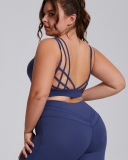 Charming V Neck Criss Strappy Back Shockproof Plus Size Fitness Bra Purple Blue Brown Black XL-3XL