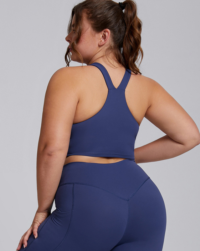 Women Comfortable High Elastic I Back Plus Size Sports Bra Black White Mocha Navy Blue Khaki XL-3XL