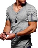 Men's Short Sleeve Pocket V Neck Solid Color T-shirt S-5XL