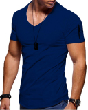 Mens Solid Color V Neck Plus Size Casual Sports T-shirt S-5XL