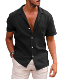 Summer Lapel Solid Color Short Sleeve Button Men's T-shirt S-2XL