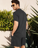Lapel Short Sleeve Summer Flax Casual T-shirt Shorts Set M-3XL