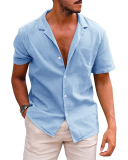 Summer Lapel Solid Color Short Sleeve Button Men's T-shirt S-2XL