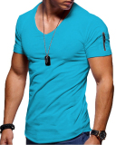 Mens Solid Color V Neck Plus Size Casual Sports T-shirt S-5XL