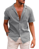 Summer Lapel Solid Color Short Sleeve Button Men's T-shirt S-2XL