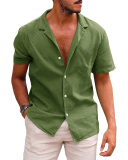 Summer Lapel Solid Color Short Sleeve Button Men's T-shirt S-2XL