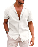 Summer Lapel Solid Color Short Sleeve Button Men's T-shirt S-2XL