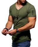 Mens Solid Color V Neck Plus Size Casual Sports T-shirt S-5XL