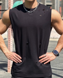 Sleeveless Men's Hole Sports Casual Summer Vest White Gray Black M-3XL