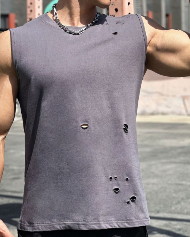 Sleeveless Men's Hole Sports Casual Summer Vest White Gray Black M-3XL