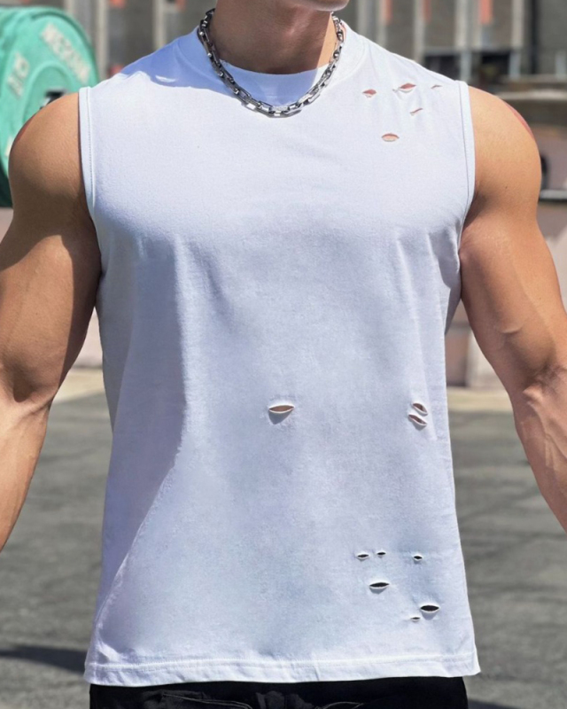 Sleeveless Men's Hole Sports Casual Summer Vest White Gray Black M-3XL