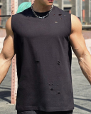 Sleeveless Men's Hole Sports Casual Summer Vest White Gray Black M-3XL