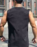 Sleeveless Men's Hole Sports Casual Summer Vest White Gray Black M-3XL