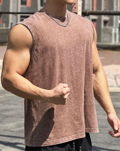 Outdoor Running Casual Men's Sports Fitness Vest Gray Coffee M-3XL