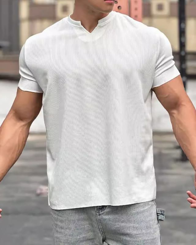 Sports Casual Muscle Short Sleeve Pullover T-shirt White Black Gray M-3XL