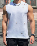 Sleeveless Men's Hole Sports Casual Summer Vest White Gray Black M-3XL