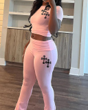 Pink Printed Women Solid Color Comfort Pant Set XS-XL