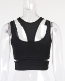 Casual Women Hollow Out Sexy Wrap Sleeveless Vest Black White Green Orange Yellow Pink S-XL