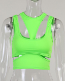 Casual Women Hollow Out Sexy Wrap Sleeveless Vest Black White Green Orange Yellow Pink S-XL
