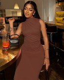 Sleeveless Women Solid Color Long Women Dress S-L