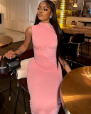 Sleeveless Women Solid Color Long Women Dress S-L