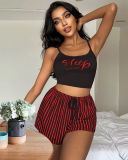 Summer Confortable Women Sleep Sling Printed Vest Homewear Housewear Shorts Sets S-3XL