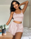 Summer Confortable Women Sleep Sling Printed Vest Homewear Housewear Shorts Sets S-3XL