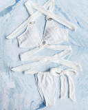 White Hollow Out Women Fashion Two Piece Swimsuit XS-L