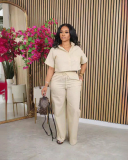 Women Offical Ladies Turnneck Two Piece Pant Set S-XXL