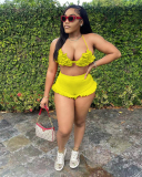 Solid Color Women New Fashion Summer Two Piece Short Set S-XXL
