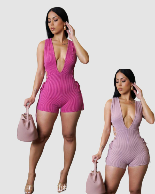 V-Neck Rompers Backless Sexy Woman Solid Color XS-XL