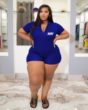 Plus Size Zipper Casual Rompers Woman Solid Color L-4XL