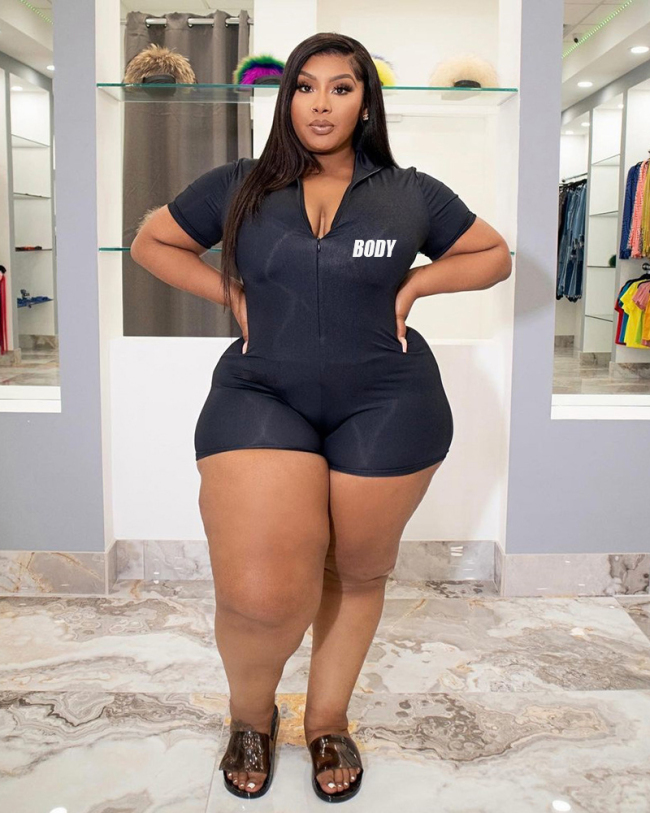 Plus Size Zipper Casual Rompers Woman Solid Color L-4XL